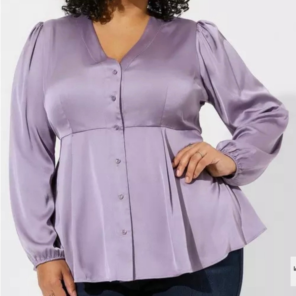Torrid Peplum Satin Button Front Long Sleeve Top Dusk Purple Size 4X NEW
